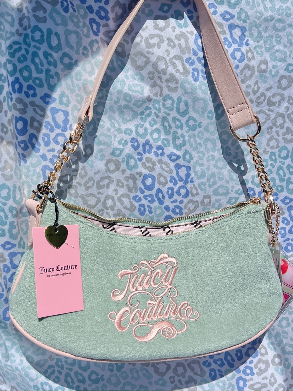 New Pink Teal Juicy Couture Purse Satchel Bag Handbag Ice Cream Charm Terry